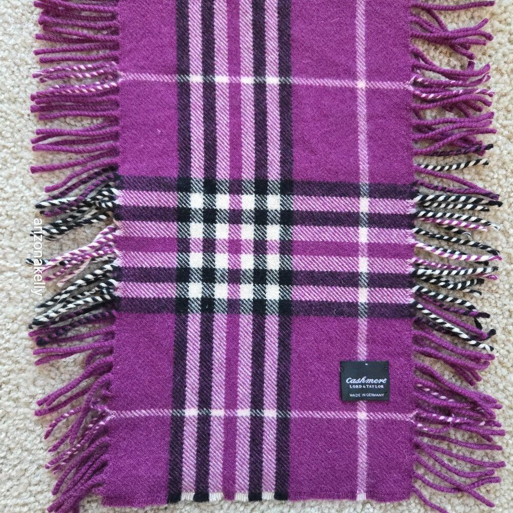 Cashmere Purple Plaid Fringed Scarf Lord & Taylor - Picture 6 of 12